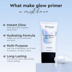 Million Colors Illuminating Strobe Cream for Face | Rose Gold Strobe Cream + Primer + Face Highlighter | Hydrating Makeup Base with SPF | 30Ml