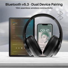 pTron Studio Urban 35dB Active Noise Cancellation Bluetooth Wireless Over Ear Headphones with Mic, 72Hrs Playtime, 40mm Bass Drivers, TruTalk AI-ENC Calls,40ms Low Latency Gaming, Foldable Cups(Black)