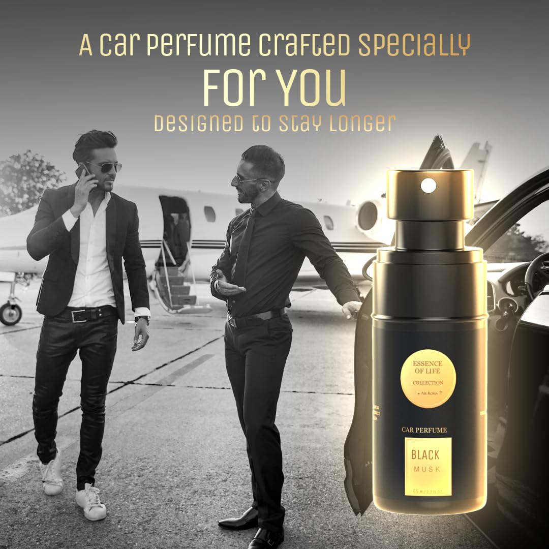 AIR-ROMA Black Musk Premium Car Perfume|Fine Fragrance Car Air Freshener|Anti Odour Technology|Car Accessory Interior Fabric Spray | 400+ Long Lasting Air Freshener Scent (60 Ml)
