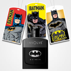 Involve Your Senses Batman Car Perfume Spray with 3 Hanging Cards | DC OFFICIAL MERCHANDISE from Warner Bros | Strong Aquatic Notes - WBSPRO1-50ml | Car Freshener
