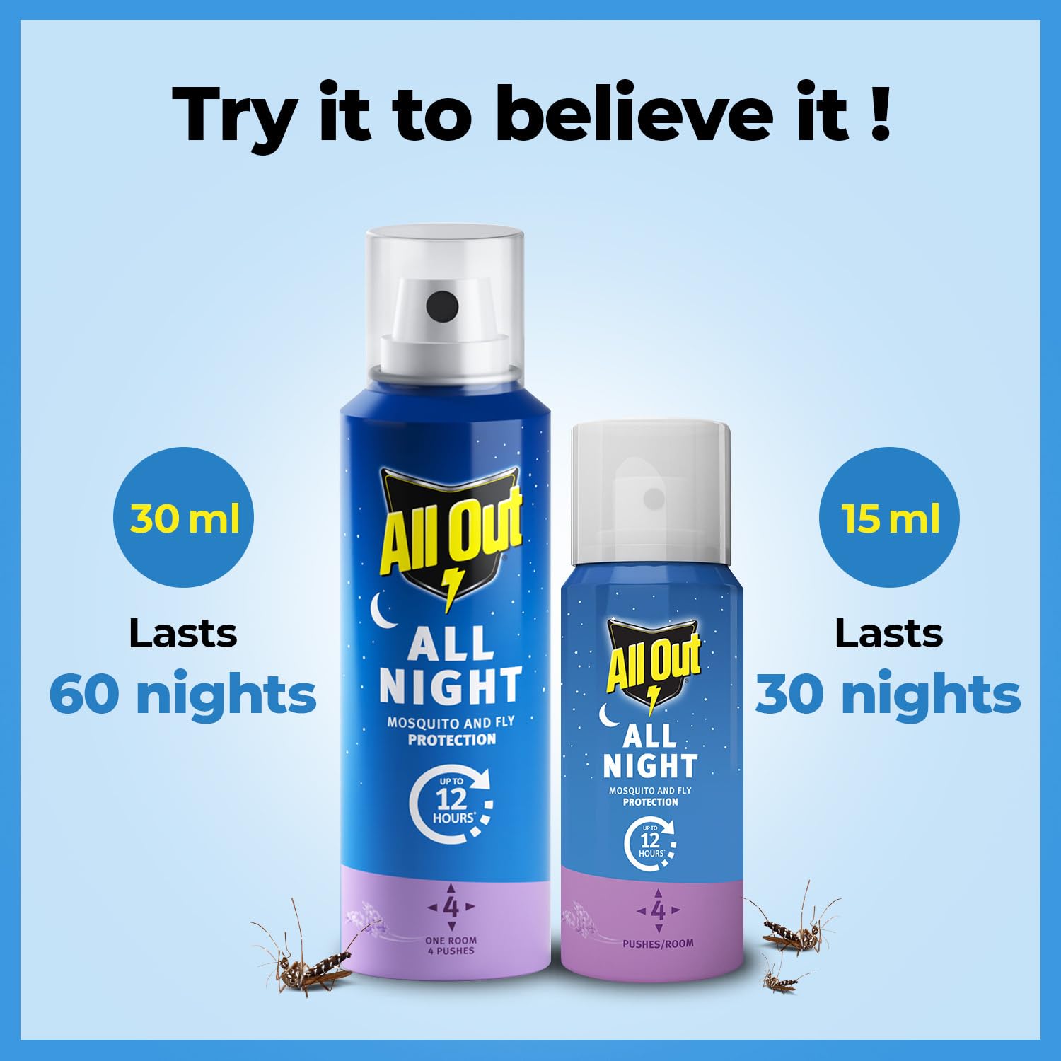 All Out All Night Mosquito Repellent Spray, 30ml | 1 Spray in Each Top Corner of the Room for 12 Hours Mosquito Protection | Lasts 60 Nights - Mosquito Repellents from All Out - Shop in Sri Lanka at Arcade.lk