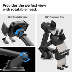 Spigen Dashboard & Windshield Car Mobile Holder [Strong Suction Cup][360° Rotational][Stable Hold] Compatible with Most Smartphone Devices - Black