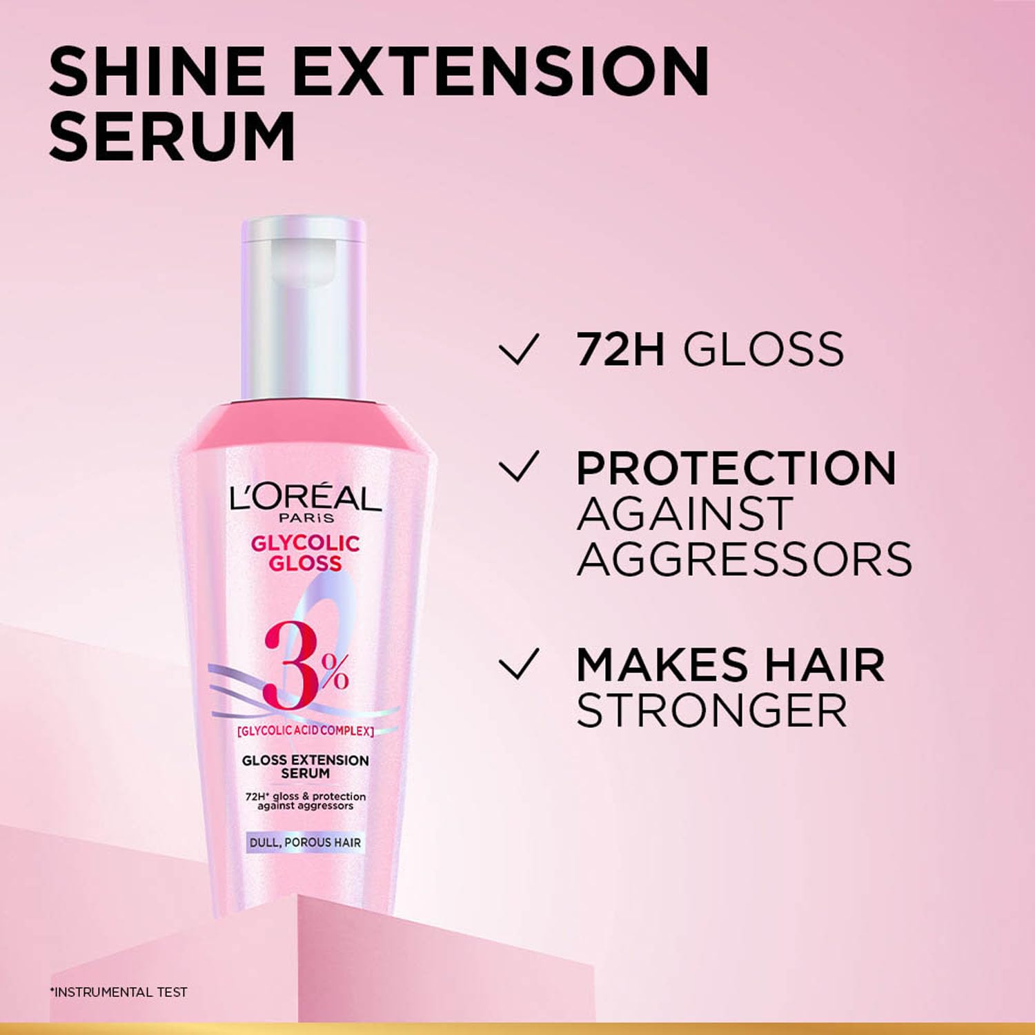 L'Oreal Paris Glycolic Gloss Serum, Powered By Glycolic Acid, For Dull Hair, Gives 72H Shine & Improves Hair Quality, 40Ml