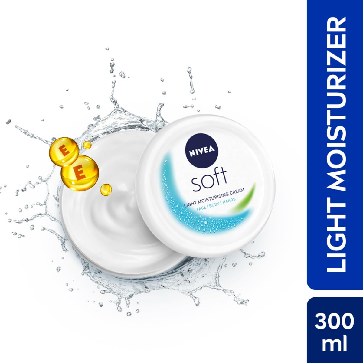 NIVEA Soft Light Moisturizer, 300 ml, for Face, Hand & Body, Non-Greasy Cream with Vitamin E & Jojoba Oil for Instant Hydration
