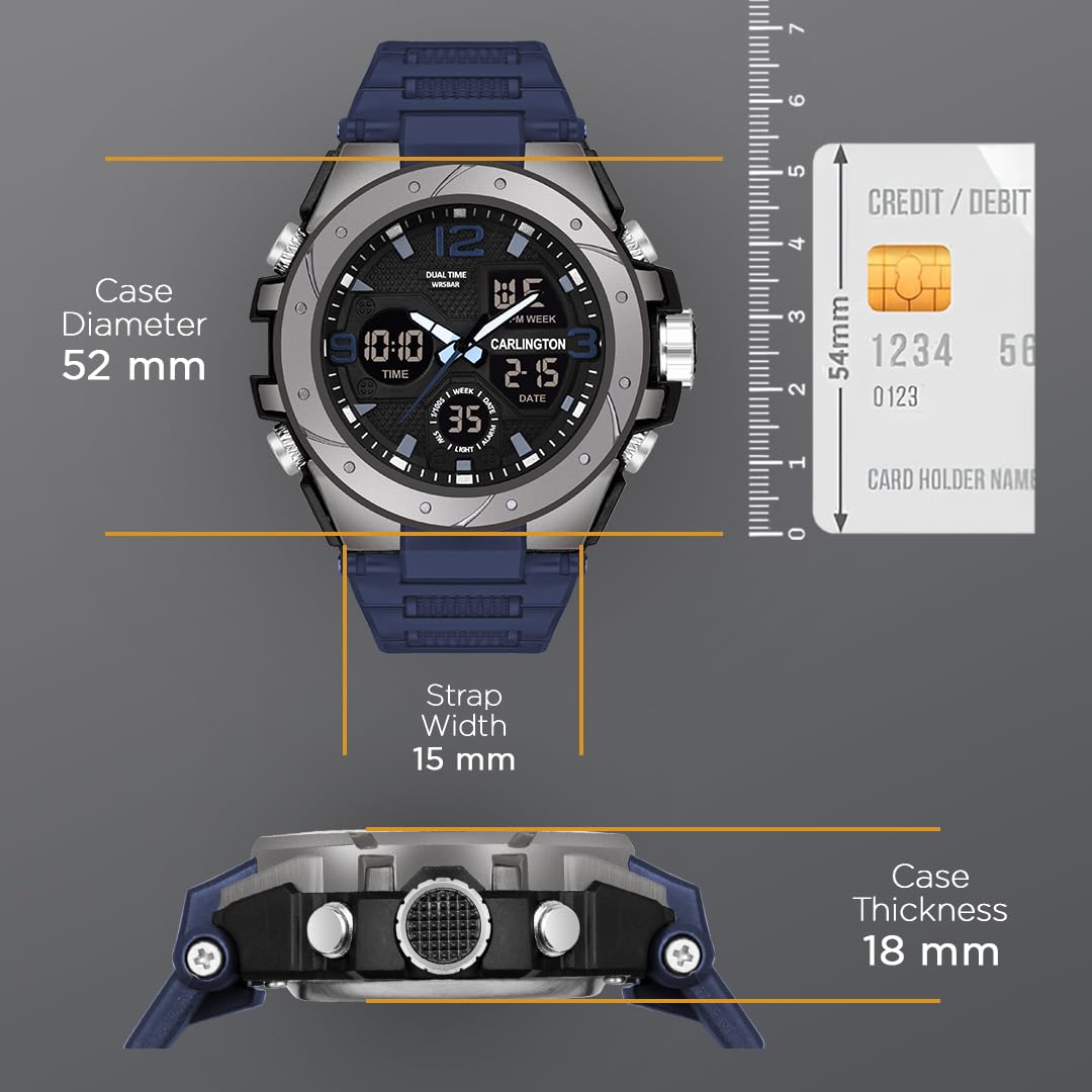 Carlington Resin Endurance Analog-Digital Sports Watch For Men And Boys - Ct 9105 Blue