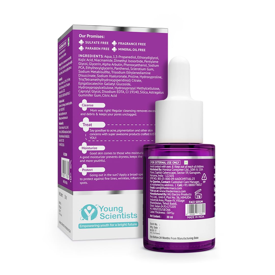 The Derma Co. 2% Kojic Acid Face Serum with Alpha Arbutin, Powered by Deep Penetration Formula™ | Fights Pigmentation | Fades Dark Spots | Brightens & Evens Skin Tone | 30 ml