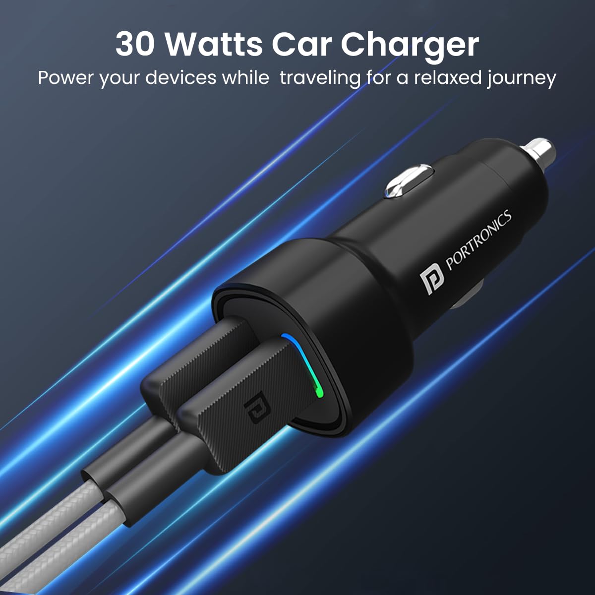 Portronics Dual Output Fast Car Charger with 30W Type-C PD & 30W USB, LED Indicator, Charging Adapter For Cars for iPhone & Android Smartphone, Smartwatch, Earbud, Power Bank - Wireless Accessory from Portronics - Shop in Sri Lanka at Arcade.lk