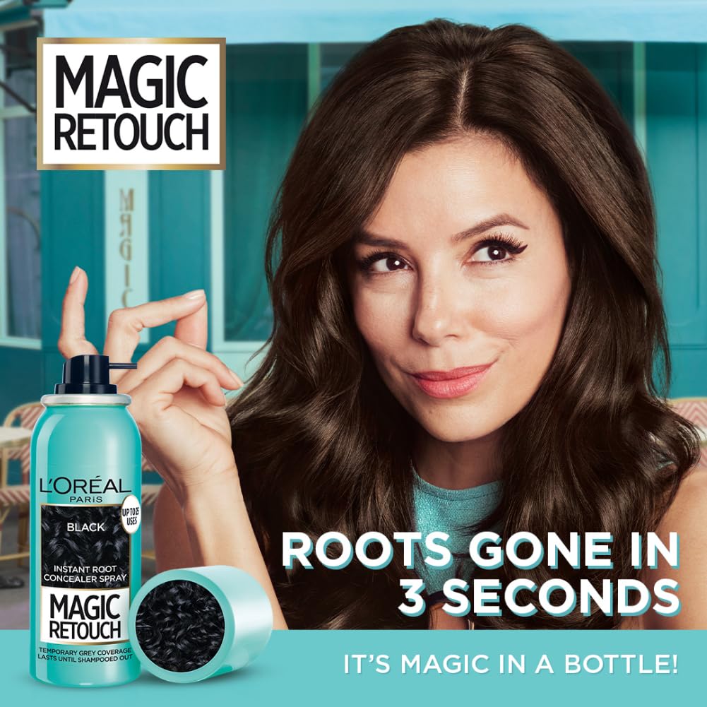 L'Oréal Paris Instant Root Concealer Spray, Ideal for Touching Up Grey Root Regrowth, Magic Retouch, 1 Black, 75ml