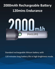 PHILIPS Handheld Torch Light, 2000mAh Rechargeable LED Torch Light with 2 Modes,400LM & IP44 Waterproof, Portable Flash Light for Home, Camping, Hiking, Emergency ,Gray