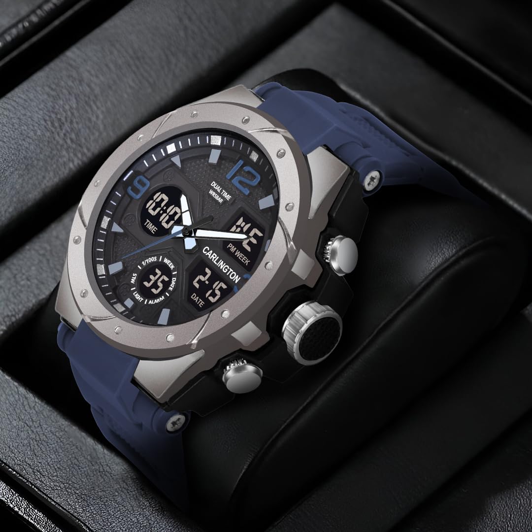Carlington Resin Endurance Analog-Digital Sports Watch For Men And Boys - Ct 9105 Blue