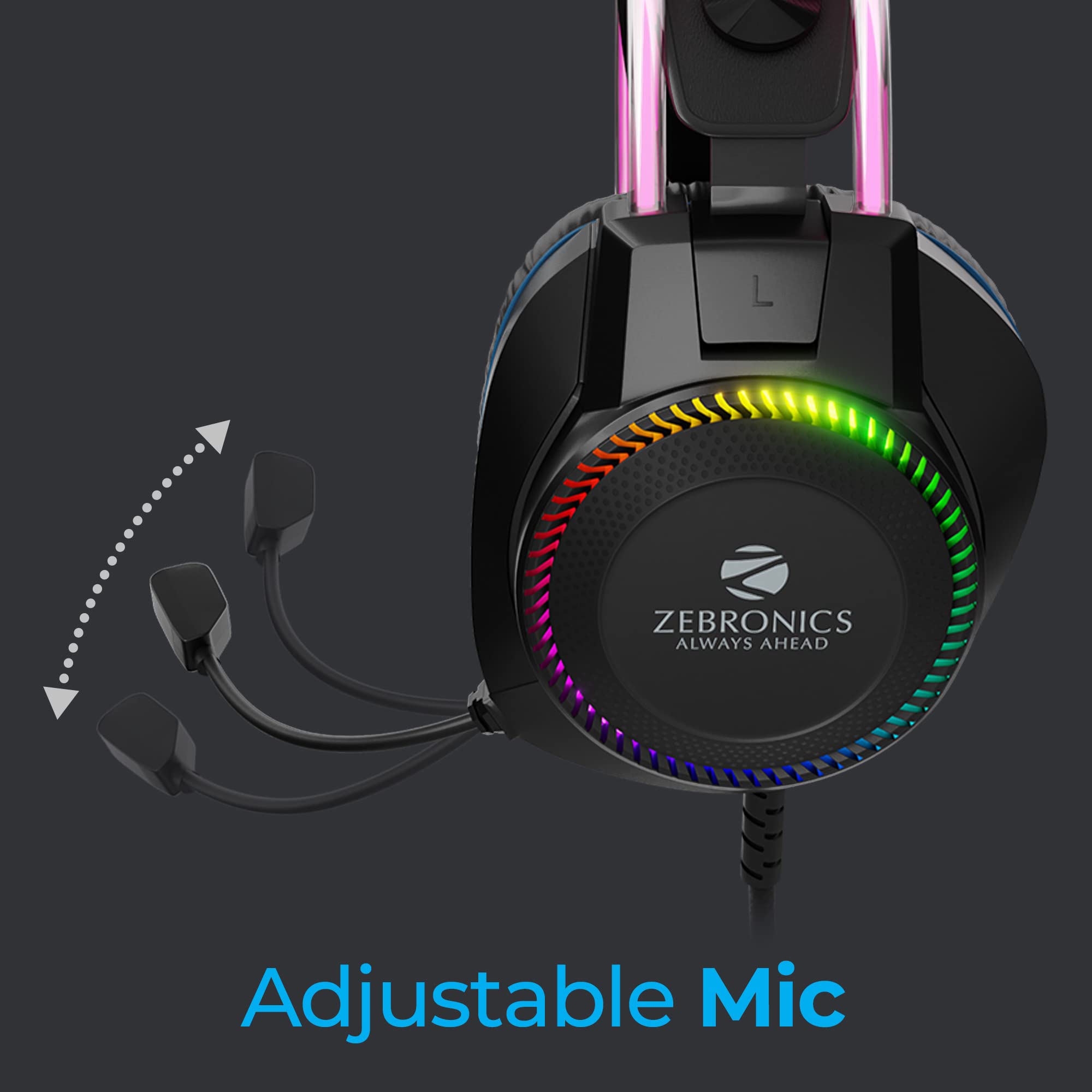 Zebronics Jet PRO Premium Wired Gaming On Ear Headphone with LED for Headband + earcups, 40mm Neodymium Drivers, 2 Meter Braided Cable, with mic, Suspension Design, 3.5mm + USB (Black, Blue) - Personal Computer from ZEBRONICS - Shop in Sri Lanka at Arcade.lk