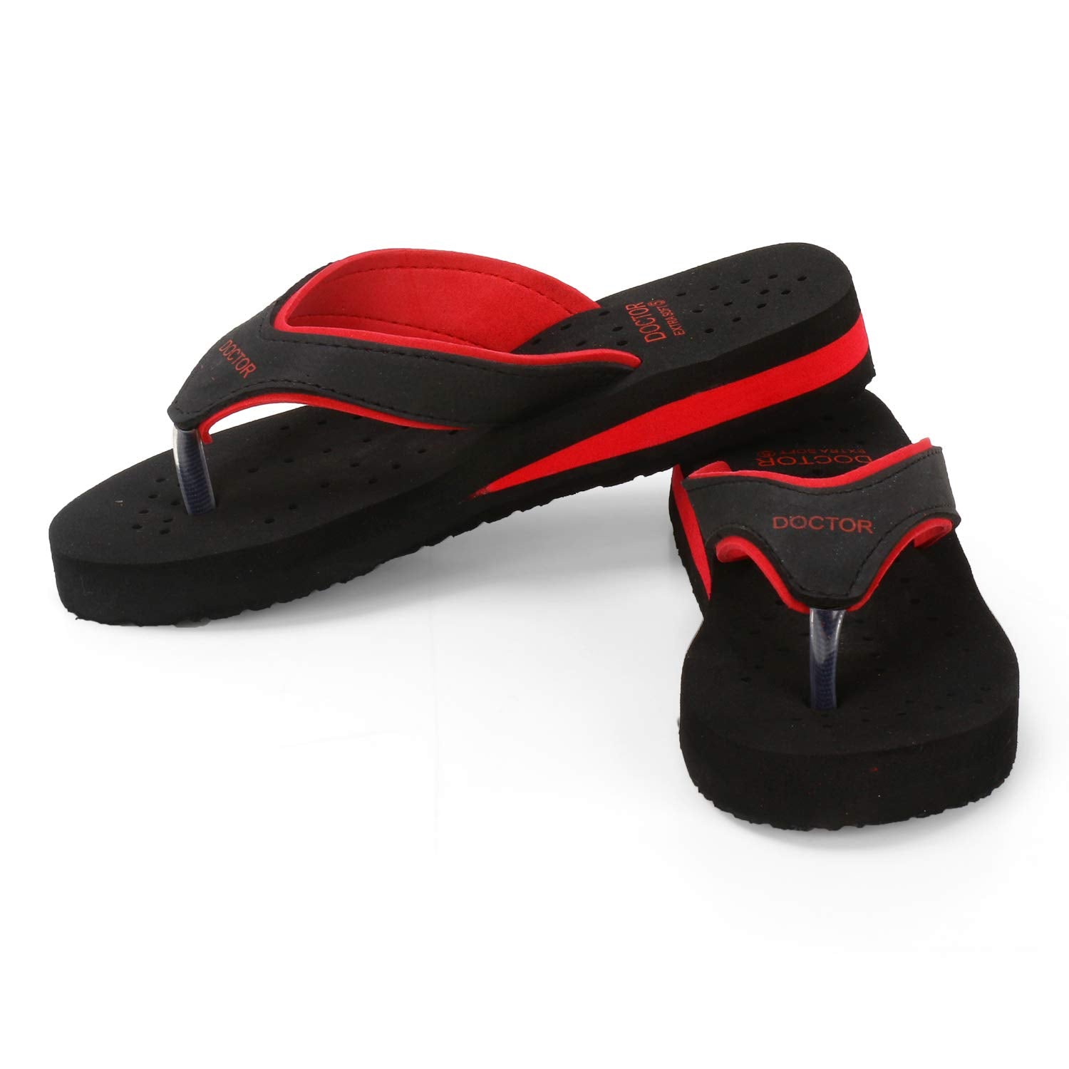 DOCTOR EXTRA SOFT Care Diabetic Orthopedic Pregnancy Flat Super Comfort Dr Flipflops and House Slippers For Women's and Girl's D-18-Black Red-7 UK