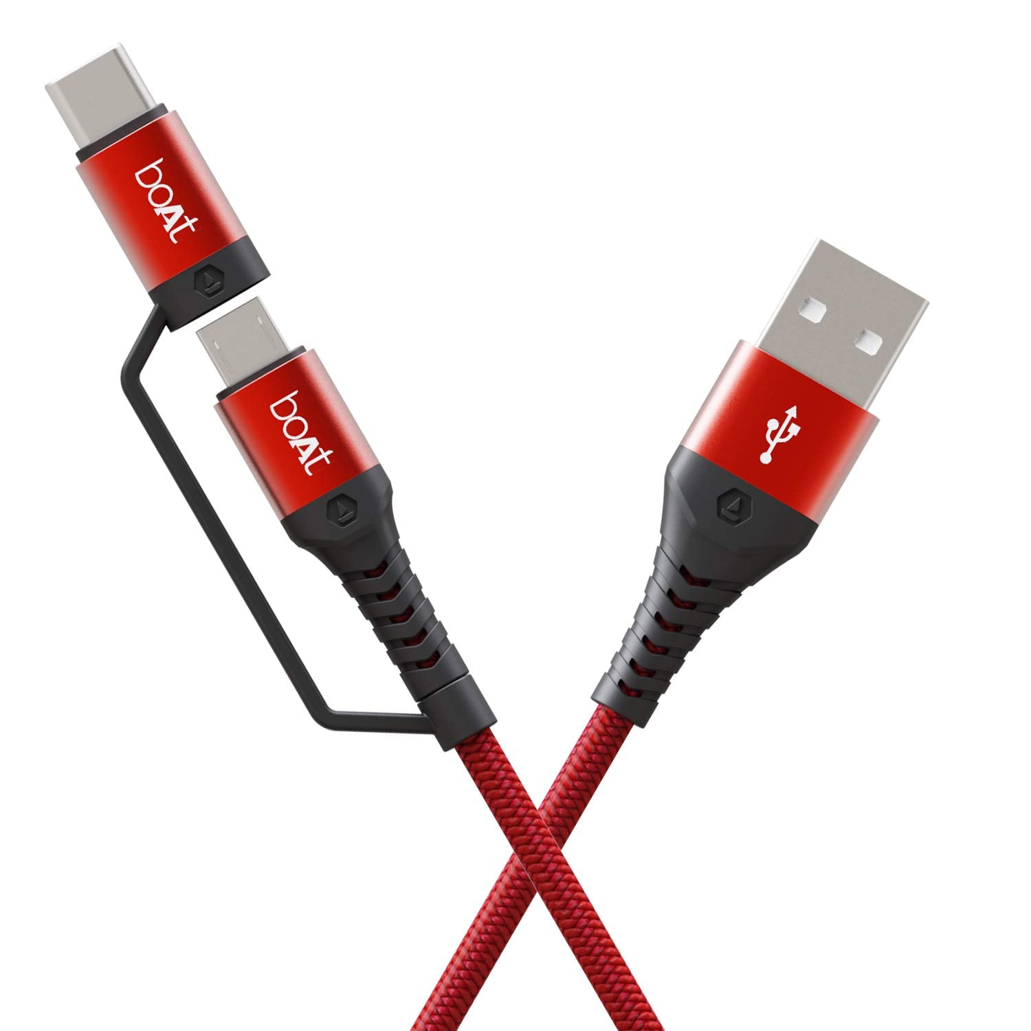 boAt Deuce USB 300 2 in 1 Type-C & Micro USB Stress Resistant, Sturdy Cable with 3A Fast Charging & 480mbps Data Transmission, 10000+ Bends Lifespan and Extended 1.5m Length(Martian Red) - Wireless Accessory from boAt - Shop in Sri Lanka at Arcade.lk