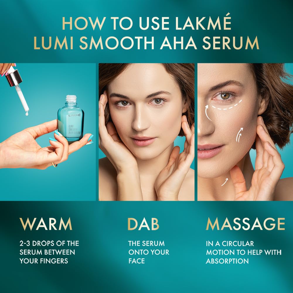 LAKMÉ 8% Aha-Bha-Pha+ Complex Lumi Smooth Serum For Luminous Skin & Improved, Smooth Skin Texture, 30Ml