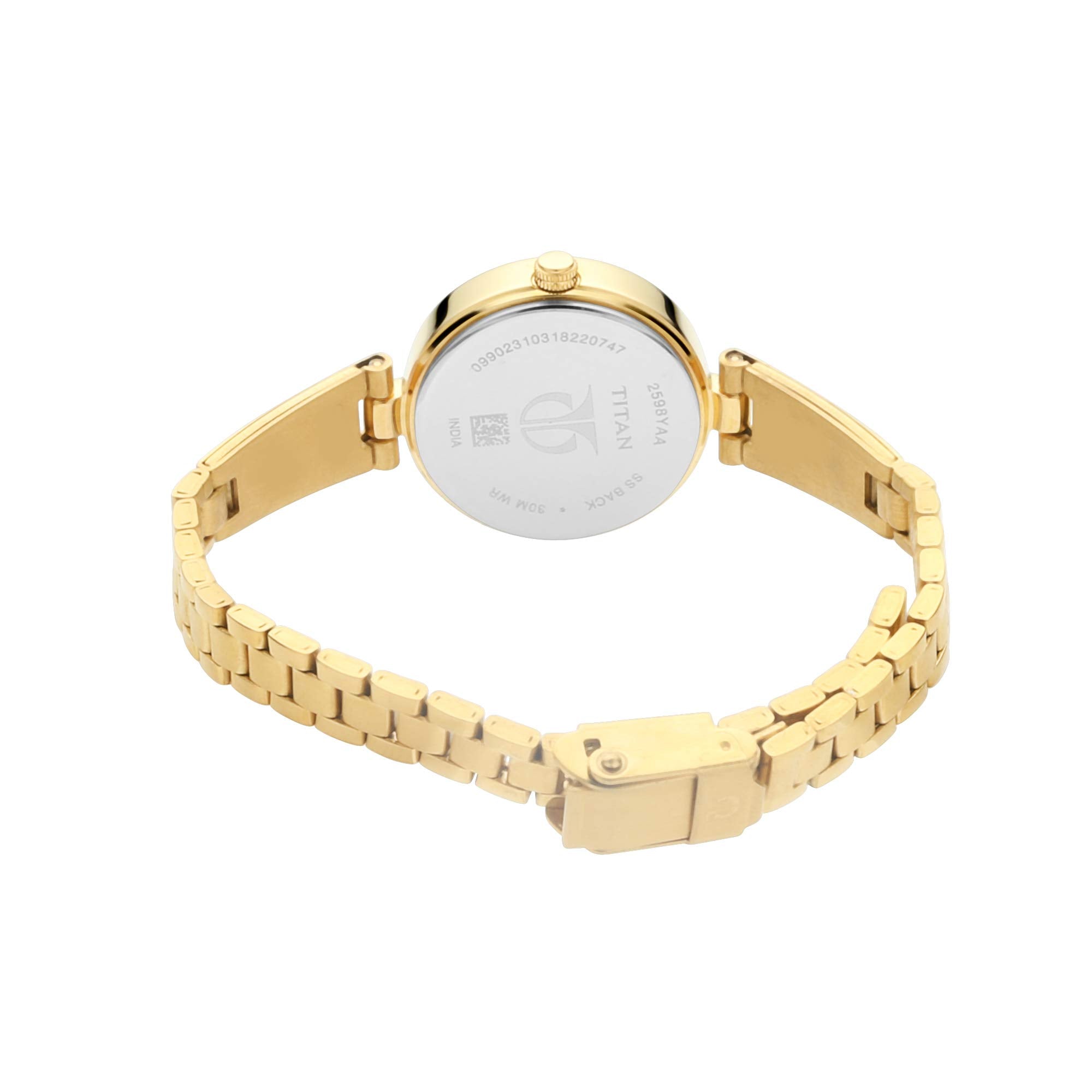 Titan Quartz Analog White Dial Gold Metal Strap Watch For Women - NN2598YM02