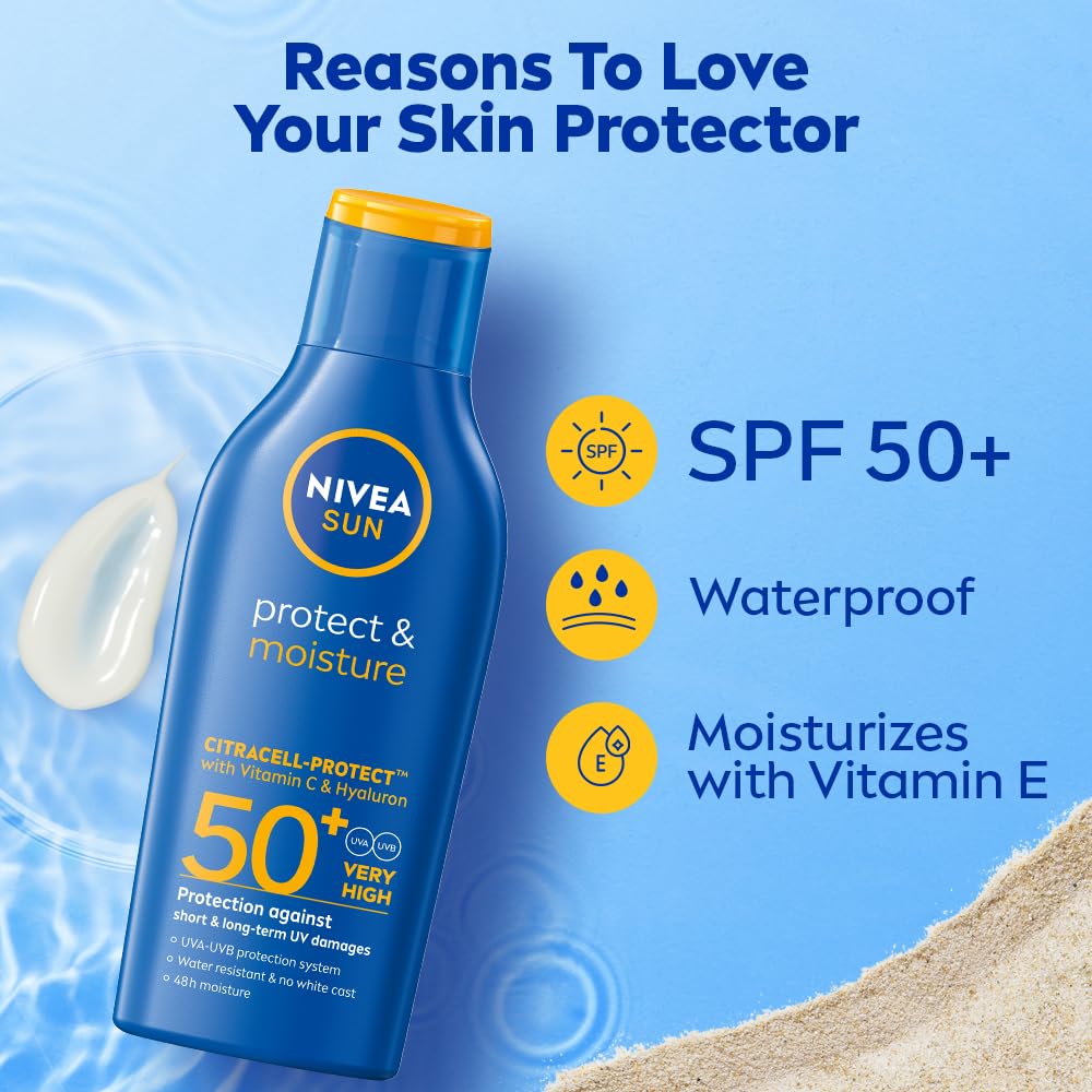 NIVEA Sun Protect And Normal Moisture 125Ml Spf 50 Advanced Sunscreen For Instant Protection| Pa+++ Uva - Uvb Protection System| Vitamin E + Moisture| Very Water Resistant| For Men & Women