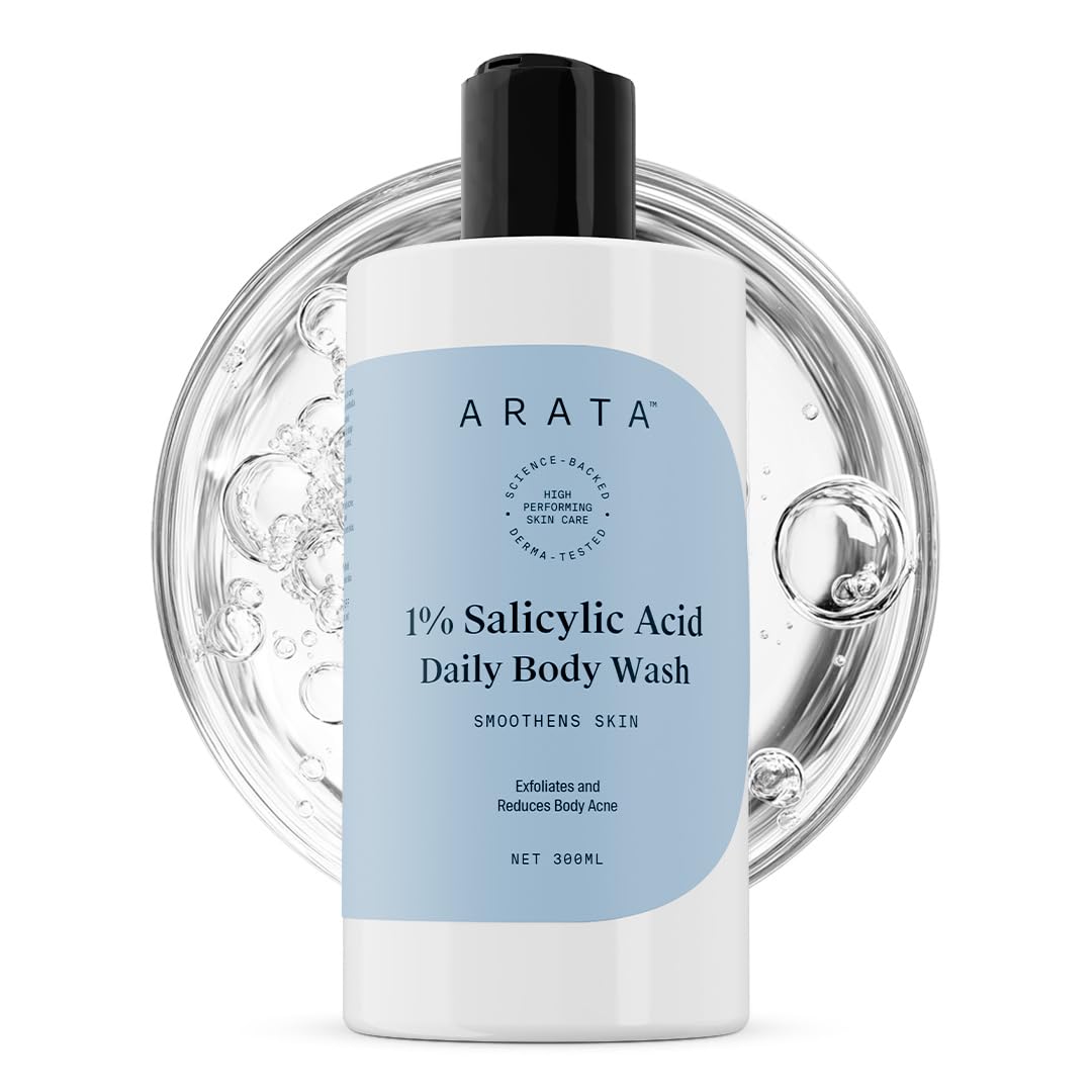 Arata 1% Salicylic Acid Body Wash for Bacne, Bumpy & Strawberry Skin | Exfoliates, Cleanses & Smoothens Uneven & Rough Skin | Paraben & SLS Free | Shower Gel For All Skin types (300ml)
