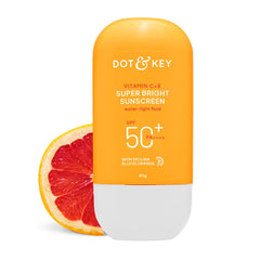 Dot & Key Vitamin C + E Super Bright Sunscreen In-Vivo Tested SPF 50+ PA++++ With New-Age UV Filters, Water-Light Fluid, Boosts Glow, Reduces Dullness & Dark Spots, Checks Tanning, No White Cast, 80g