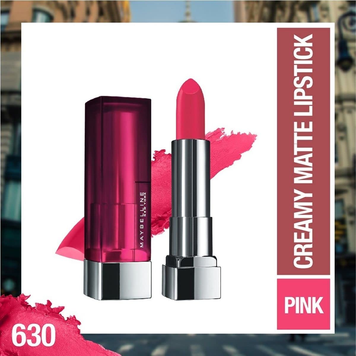 Maybelline New York Matte Lipstick, Intense Colour, Moisturised Lips, Color Sensational Creamy Matte, 630 Flaming Fuchsia, 3.9g