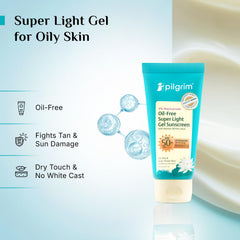 Pilgrim 5% Niacinamide Oil-Free Super Light Gel Sunscreen For Oily Skin SPF 50 PA++++ with Korean White Lotus | UVA/UVB , Broad Spectrum Protection | 45ml