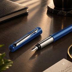 Parker Vector Standard Chrome Trim Calligraphy Fountain Pen | 7-Piece Set containts 2 Nibs, 2 Blue & 2 Black Ink Cartridges | Ideal for Creative Writing & Fine Detailing | Glammy.lk