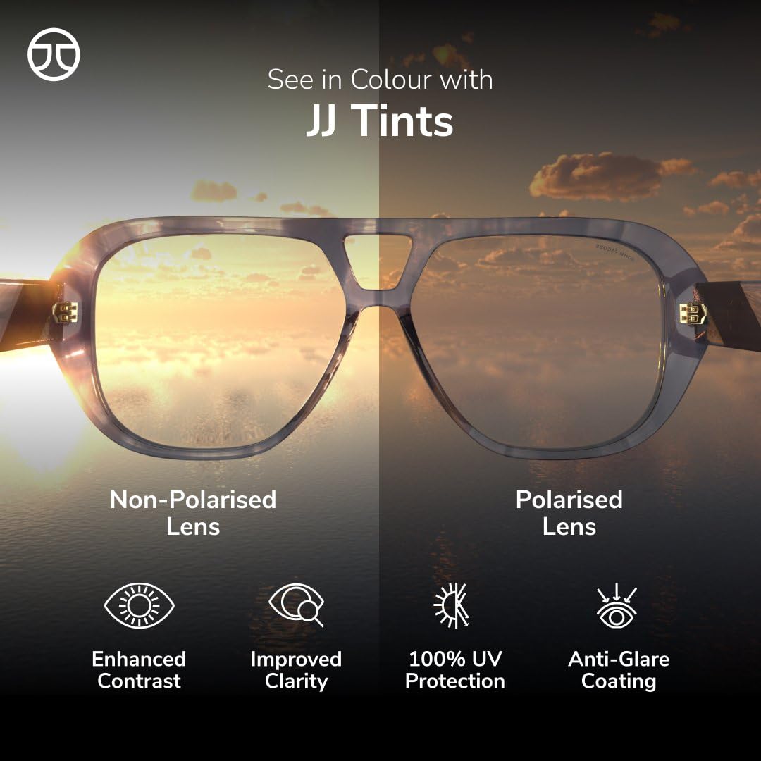 John Jacobs | Gunmetal - Brown | Full Rim Rectangular Stylish & Premium Polarized Sunglasses | Polarized and 100% UV Protected | Men & Women | Extra Wide | JJ S15861