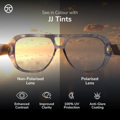 John Jacobs | Gunmetal - Brown | Full Rim Rectangular Stylish & Premium Polarized Sunglasses | Polarized and 100% UV Protected | Men & Women | Extra Wide | JJ S15861