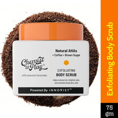 Chemist at Play Exfoliating Body Scrub For Removing Tan & Dead Skin Cells | Rough & Bumpy Skin, Tanned & Pigmented Skin | For Smooth, Soft & Bright Skin | Natural AHAs | Coffee | For Men & Women | 75g