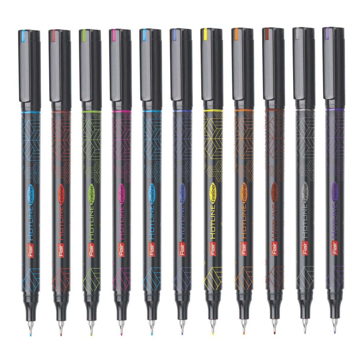 FLAIR Hotline Fineliner Metal Tip Pen | Tip Size 0.7 to 1 mm | Comfortable Grip | Fineliner Pens Set For Mandala, Sketching, Doodling, Journal and Outline | 10 Shades.|Multicolor