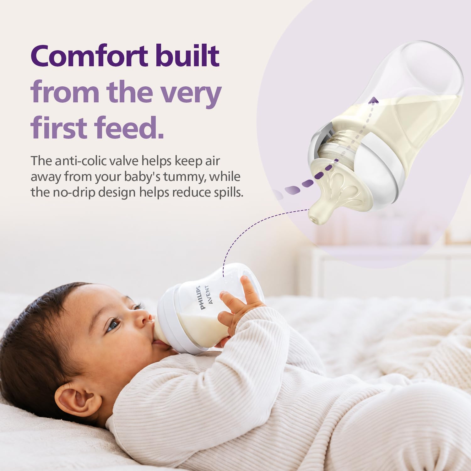 Philips Avent Natural Baby Plastic Feeding Bottle | No.1 Brand Recommended by Moms Worldwide | Ideal for 3-6 months+| Natural Response Technology Mimics Breastfeeding | Uniquely Designed Nipple releases milk only when baby drinks | Pack of 1 | SCY903/01