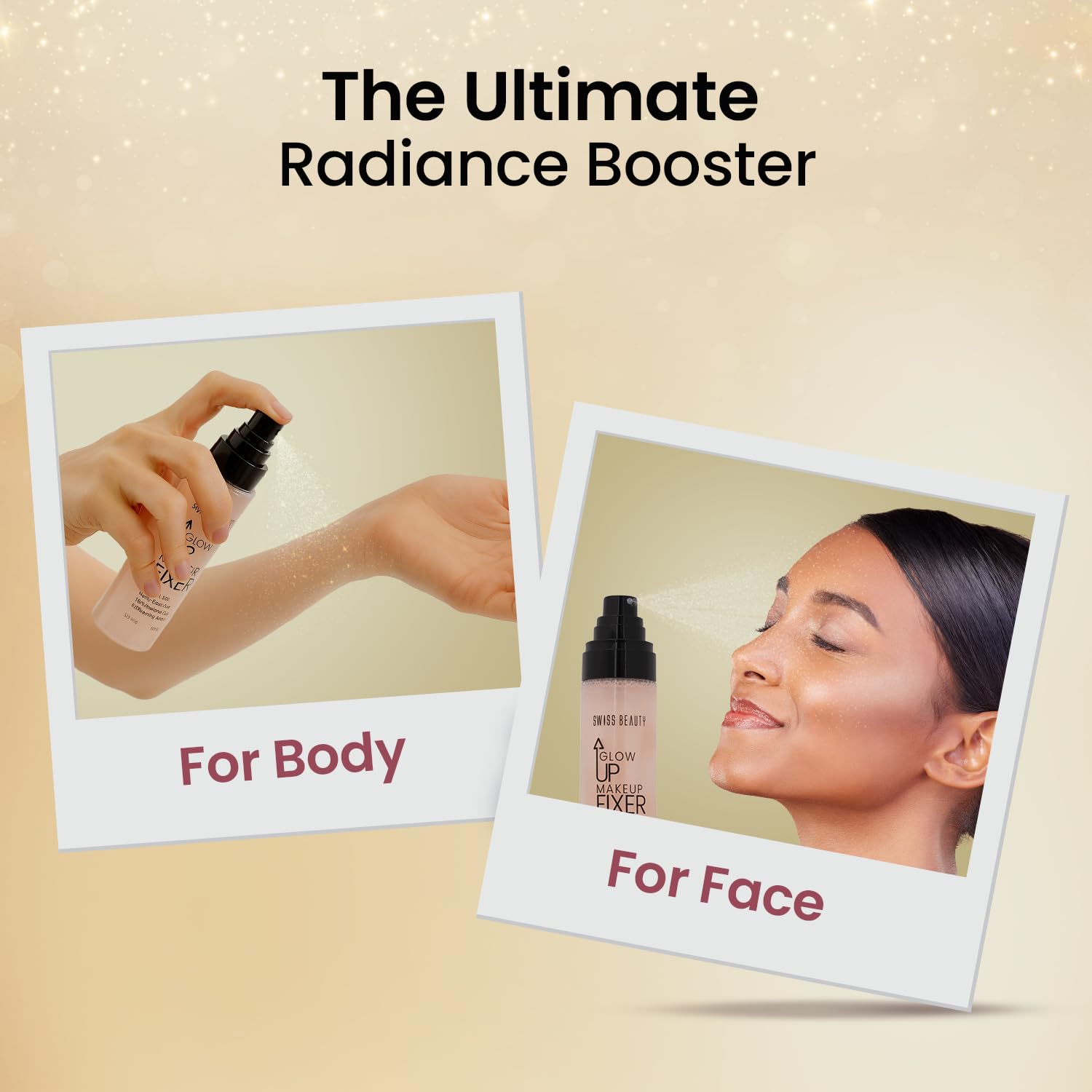 Swiss Beauty Glow Up Makeup Fixer | Preps + Sets | Dewy Radiance | For Face & Body | With Vitamin C & Hyaluronic Acid | 100ml