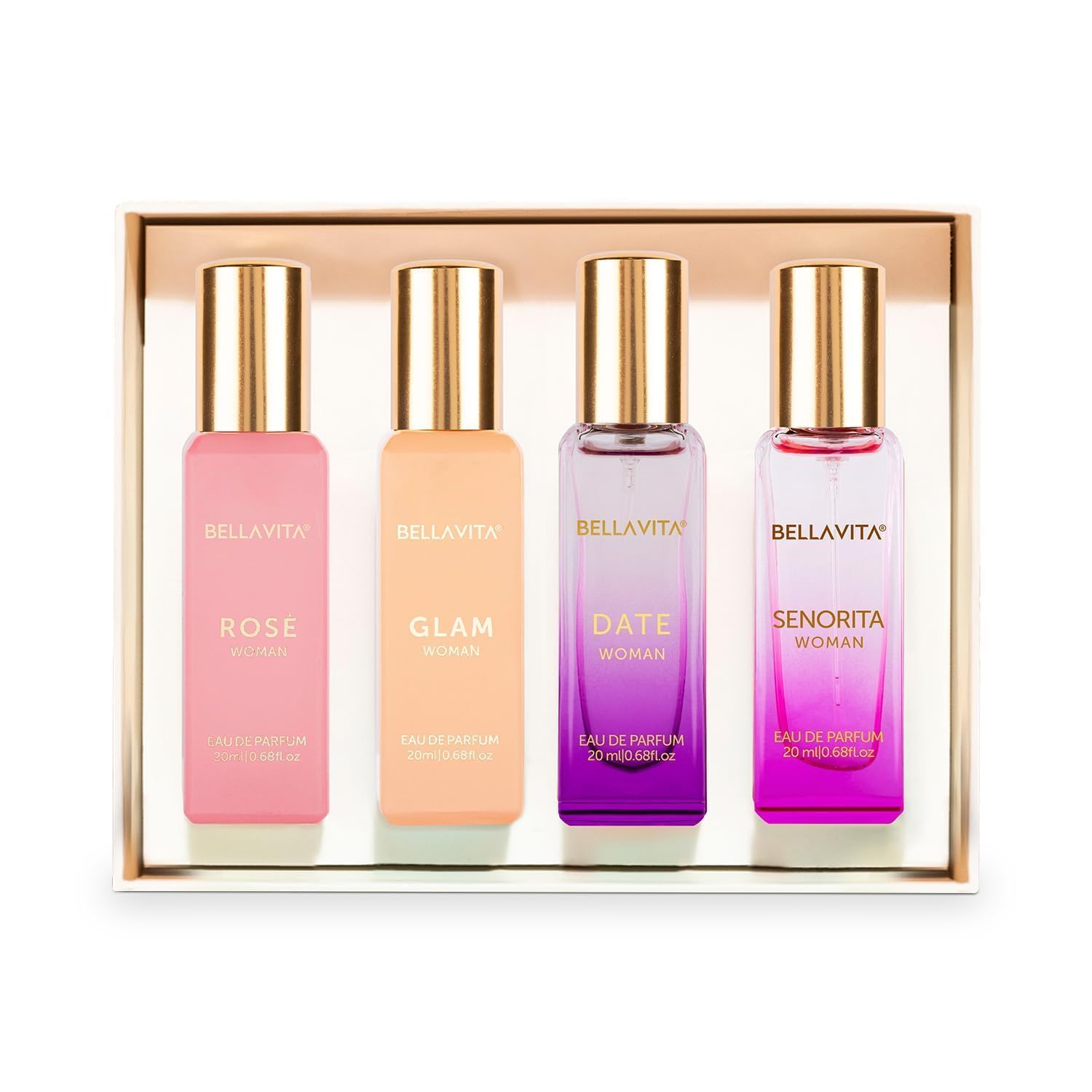 Bella Vita Luxury | Perfume Gift Set for Women 4x20ml | Gifts for Woman | Perfume for Woman | Date, Senorita, Glam, Rose Long Lasting EDP | Floral & Fruity Premium Fragrance | Glammy.lk