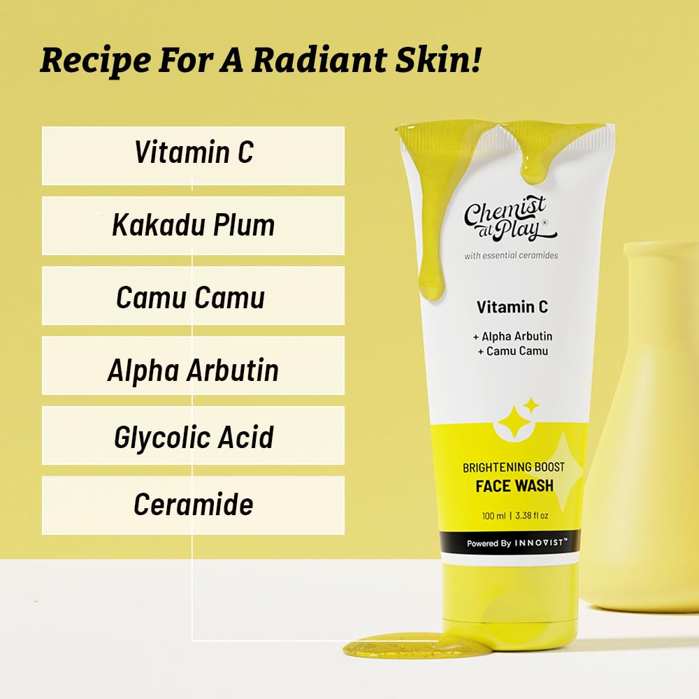 Chemist at Play 30x Vitamin C Face Wash | Cleans Oil & Dirt | Fades Dark Spots | Improves Radiance | For All Skin Types | For Men & Women | Vegan | SLS & Paraben Free | 100 ml