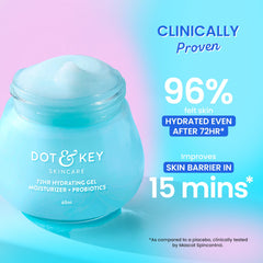 DOT & KEY 72Hr Hydrating Gel + Probiotics Moisturizer For Face With Hyaluronic Acid, Kombucha & Rice Water Lightweight Gel Oil Free Moisturizer | For Oily, Dull & Uneven Skin Tone | 60Ml