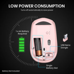 Portronics Toad 23 Wireless Optical Mouse with 2.4GHz, USB Nano Dongle, Optical Orientation, Click Wheel, Adjustable DPI(Pink) - Personal Computer from Portronics - Shop in Sri Lanka at Arcade.lk