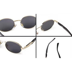 Dervin Retro Oval Sunglasses for Men & Women | Metal Frame | UV400 Protection | Durable, Stylish & Trending Shades (Silver-Black)