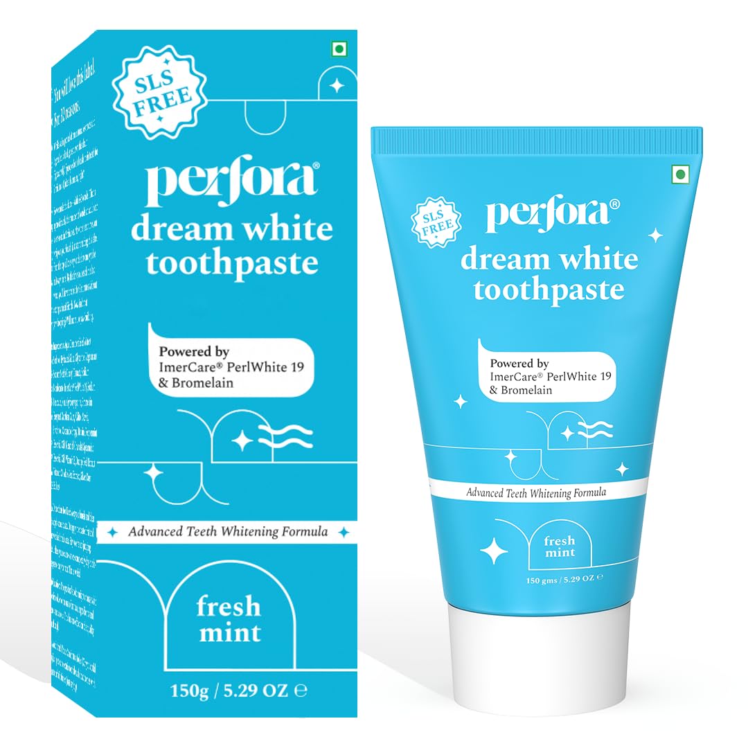 Perfora Teeth Whitening Toothpaste For Stain Removal - 150 g | Fluoride & SLS Free Tooth Paste For Adult & Kids | N-Ha For Teeth Remineralisation & Oral Care | No Artificial Sweetners