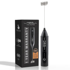 Nova Milk Frother Rechargable Coffee Frother Milk & Beater for Cold Latte 2In1 Handheld Battery-Powered Blender and Egg Whisker | Free Frothy Recipe E-Book (Whisker), Black