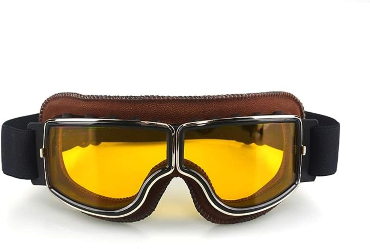 SARTE Motorcycle Riding Goggles Vintage Glasses Anti-Scratch Eyewear Harley Bike Goggles Retro Motorcross Helmet Goggle for Men Women Adult (Pack of 1) (Yellow)