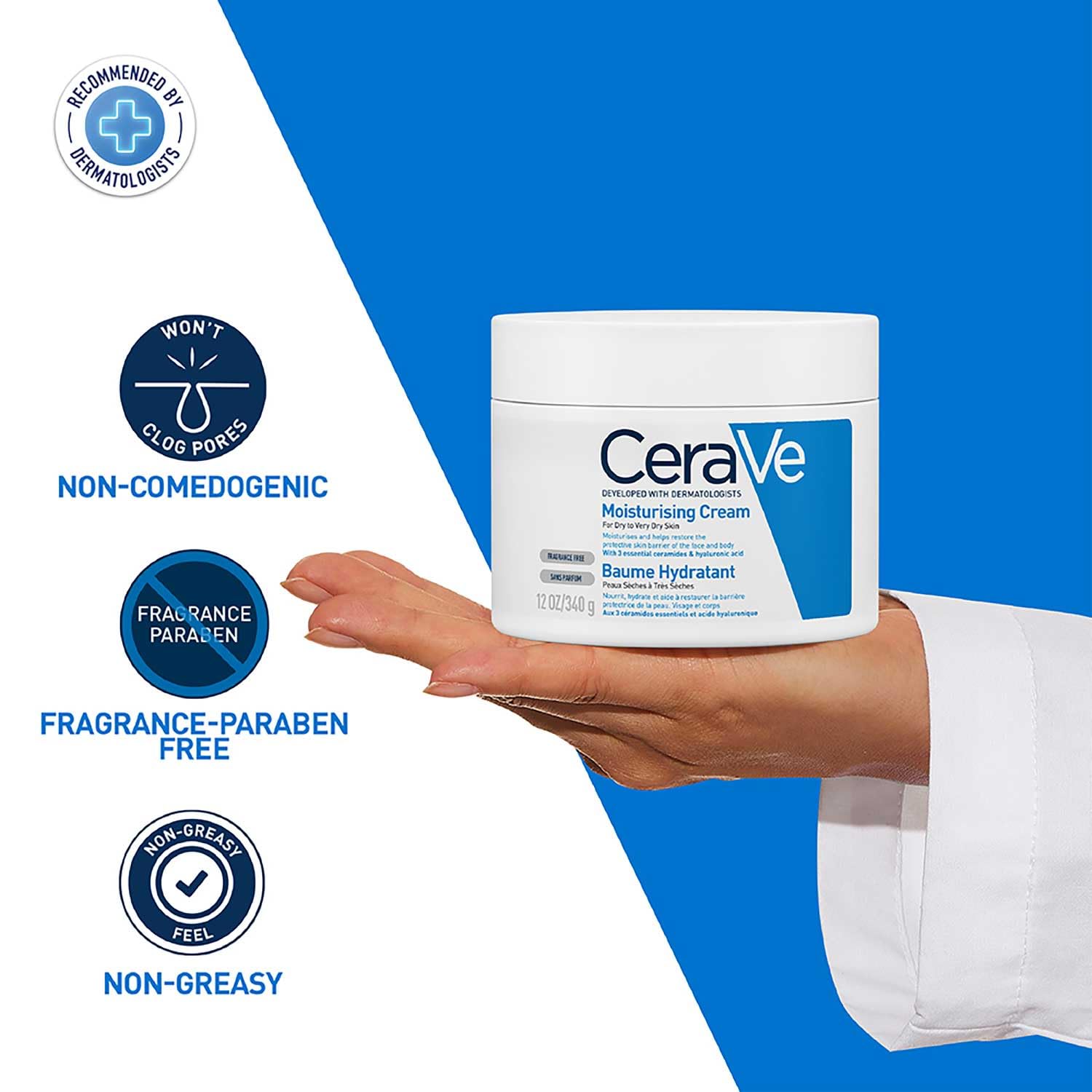 CeraVe Moisturizing Cream For Dry To Very Dry Skin (340gm) - Formulated with 3 Essential Ceramides And Hyaluronic Acid | Non-Comedogenic Moisturizer - Luxury Beauty from CeraVe - Shop in Sri Lanka at Arcade.lk