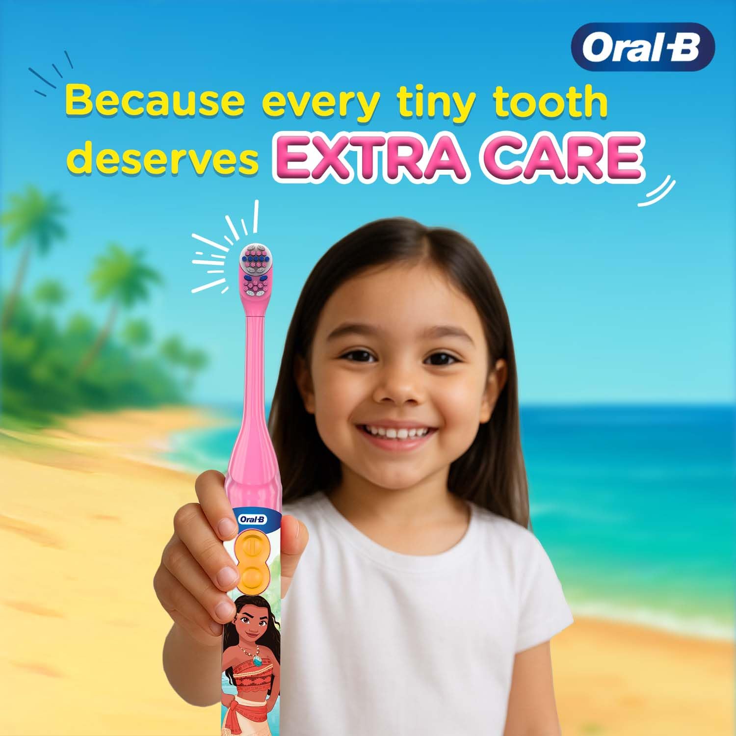 Oral-B Kids Moana Battery Electric Toothbrush, 90 Day Battery, IPX7 Water Resistant, Soft Bristles, Removes 100% More Plaque, 3+ Years