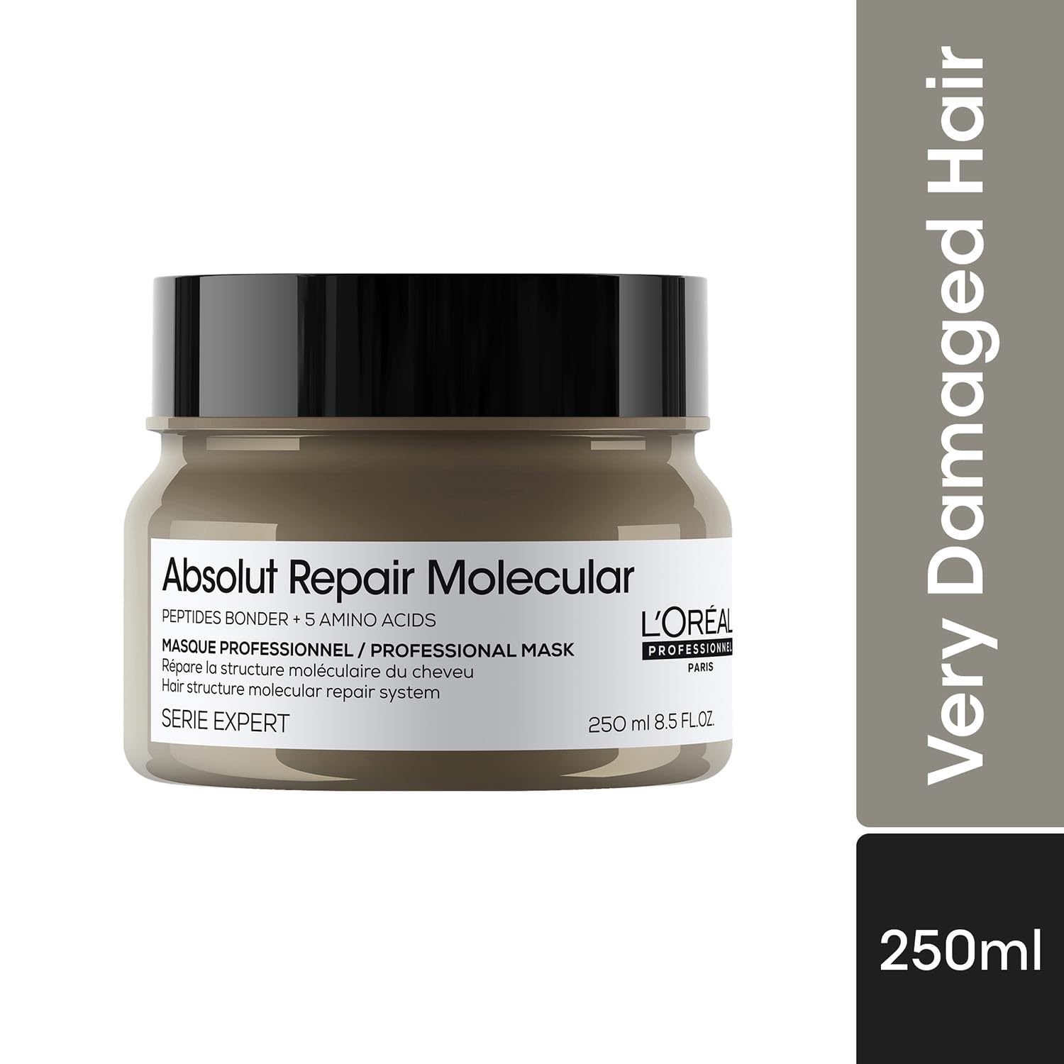 L'Oréal Professionnel Absolut Repair Molecular Deep Repairing Mask for Damaged Hair | Repairs upto 2 years of damage in 1 use| Professional hair mask with 2% Peptides Bonder & 5 Amino Acids | 250ml