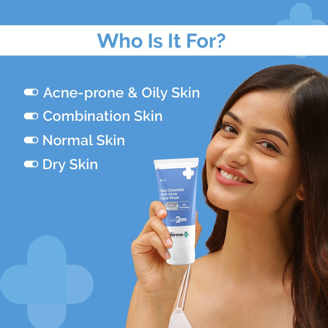 The Derma Co Sali-Cinamide Anti-Acne Face Wash | With 2% Salicylic Acid & 2% Niacinamide I Treats Active Acne & Fades Acne Marks I For Oily & Combination Skin I Power of 2 Actives | 80 ml