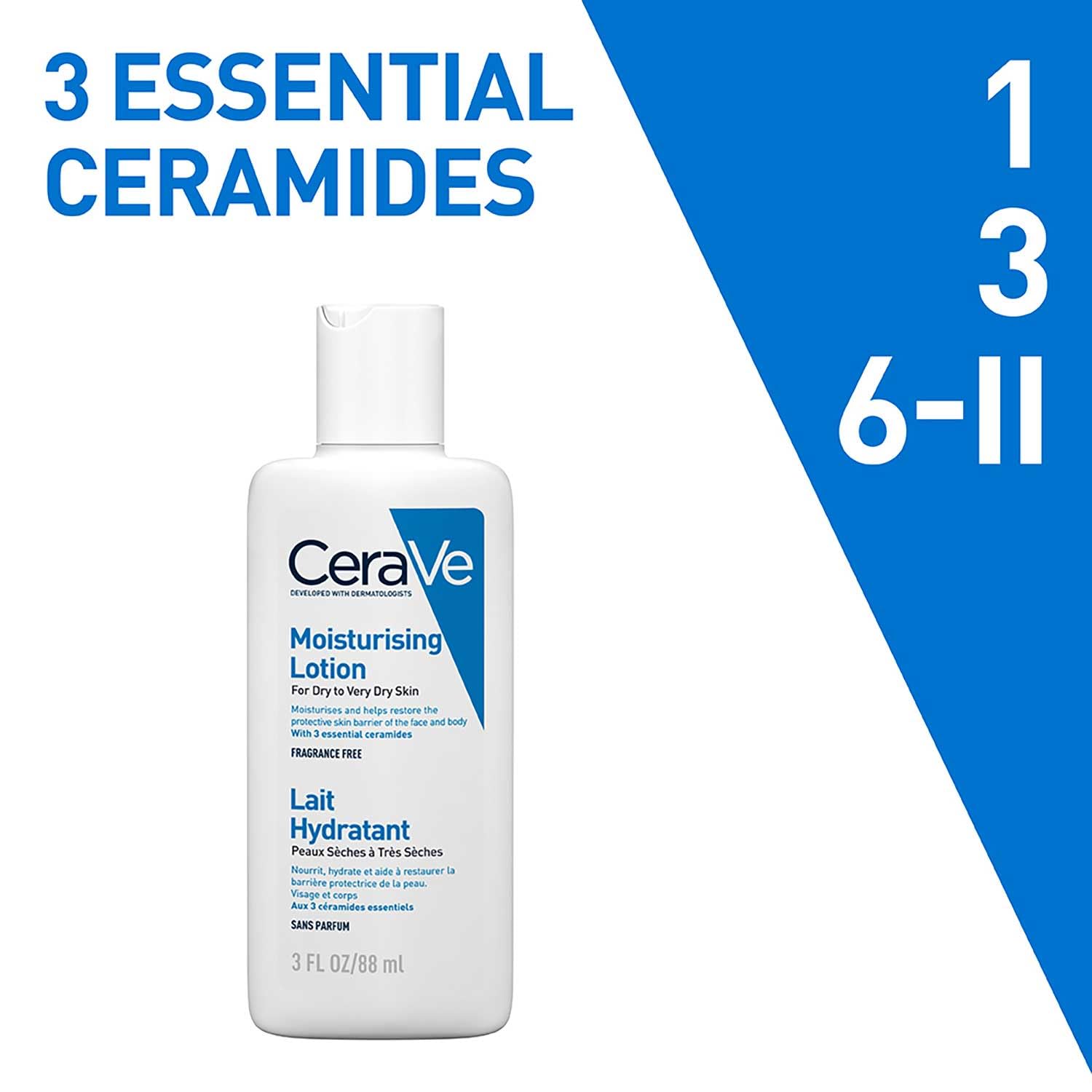 CeraVe Moisturizing Lotion For Dry Skin (88ml) - Formulated With 3 Essential Ceramides And Hyaluronic Acid | Non-Comedogenic, Oil Free And Fragrance-Free Body Lotion