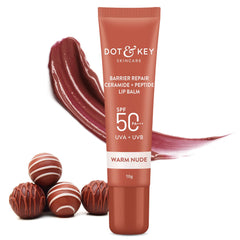DOT & KEY Ceramide & Peptide Barrier Repair Lip Balm Spf 50, Pa+++|Warm Nude|Uva/Uvb Lip Protection|Soft Tinted Lip Moisturizer|Prevents Pigmentation| Lip Balm For Women|10Gm, Normal