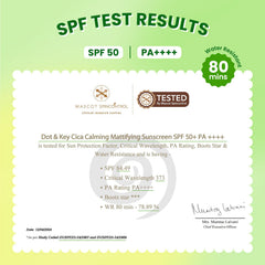 Dot & Key CICA Calming Mattifying Sunscreen SPF 50 PA++++ | For Oily Acne Prone & Sensitive Skin | UVA/UVB Protection | No White Cast, Ultra Light, Fragrance Free & Quick Absorbing | 50g