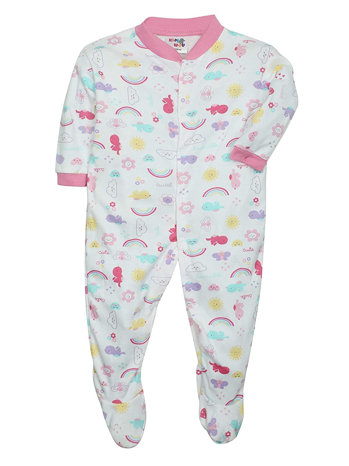 EIO 100% Cotton Sleep Romper Sleepsuits Jumpsuit Night Suits for Infants Newborn Baby Boys & Girls Pack of 3 (0-3 Months)