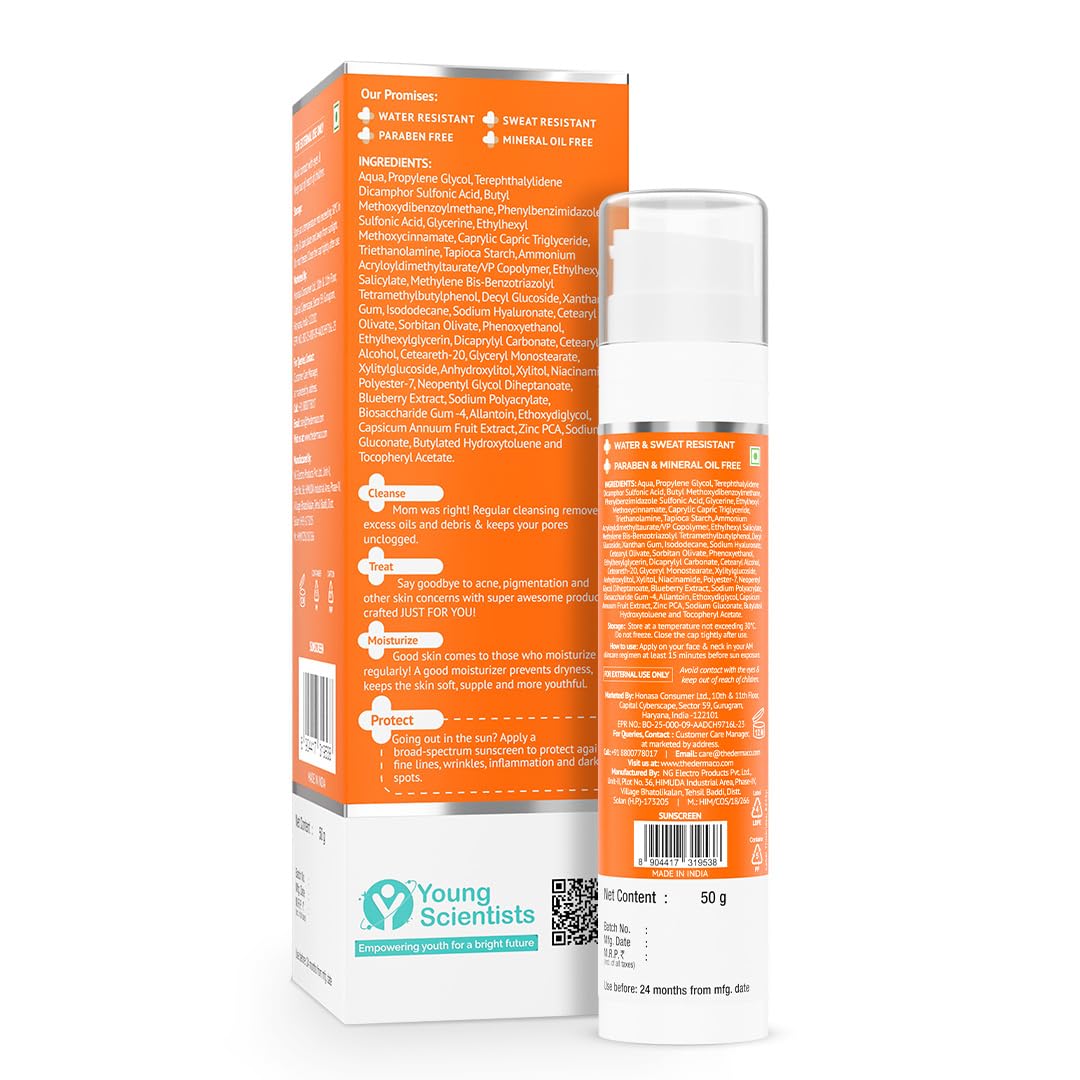 The Derma Co 1% Hyaluronic Sunscreen Oil-Free Matte Gel SPF 50 PA++++ | For Oily, Acne-Prone Skin | Lightweight Texture | No White Cast | Broad Spectrum Protection & Blue Light Protection