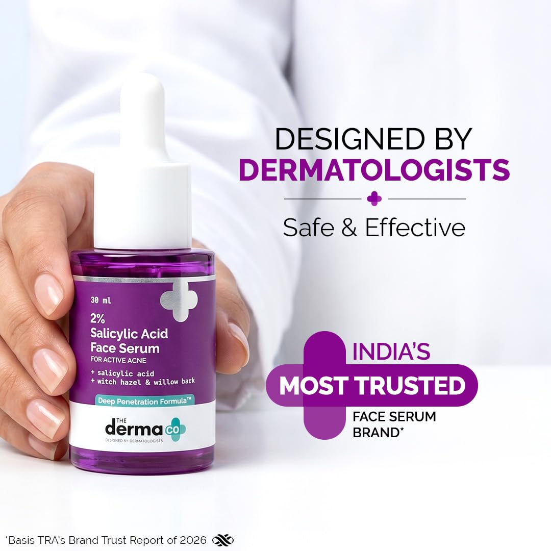 The Derma Co 2% Salicylic Acid Face Serum | Reduces acne & blackheads | Tightens pores | Exfoliates & soothes inflammation | 30 ml