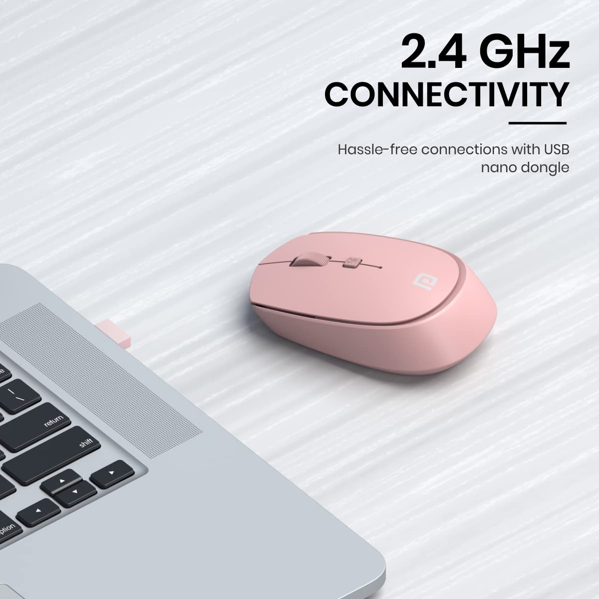 Portronics Toad 23 Wireless Optical Mouse with 2.4GHz, USB Nano Dongle, Optical Orientation, Click Wheel, Adjustable DPI(Pink) - Personal Computer from Portronics - Shop in Sri Lanka at Arcade.lk